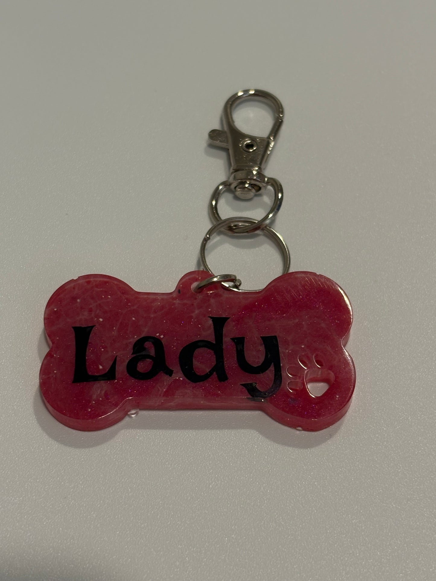Large bone dog tag with paw imprint