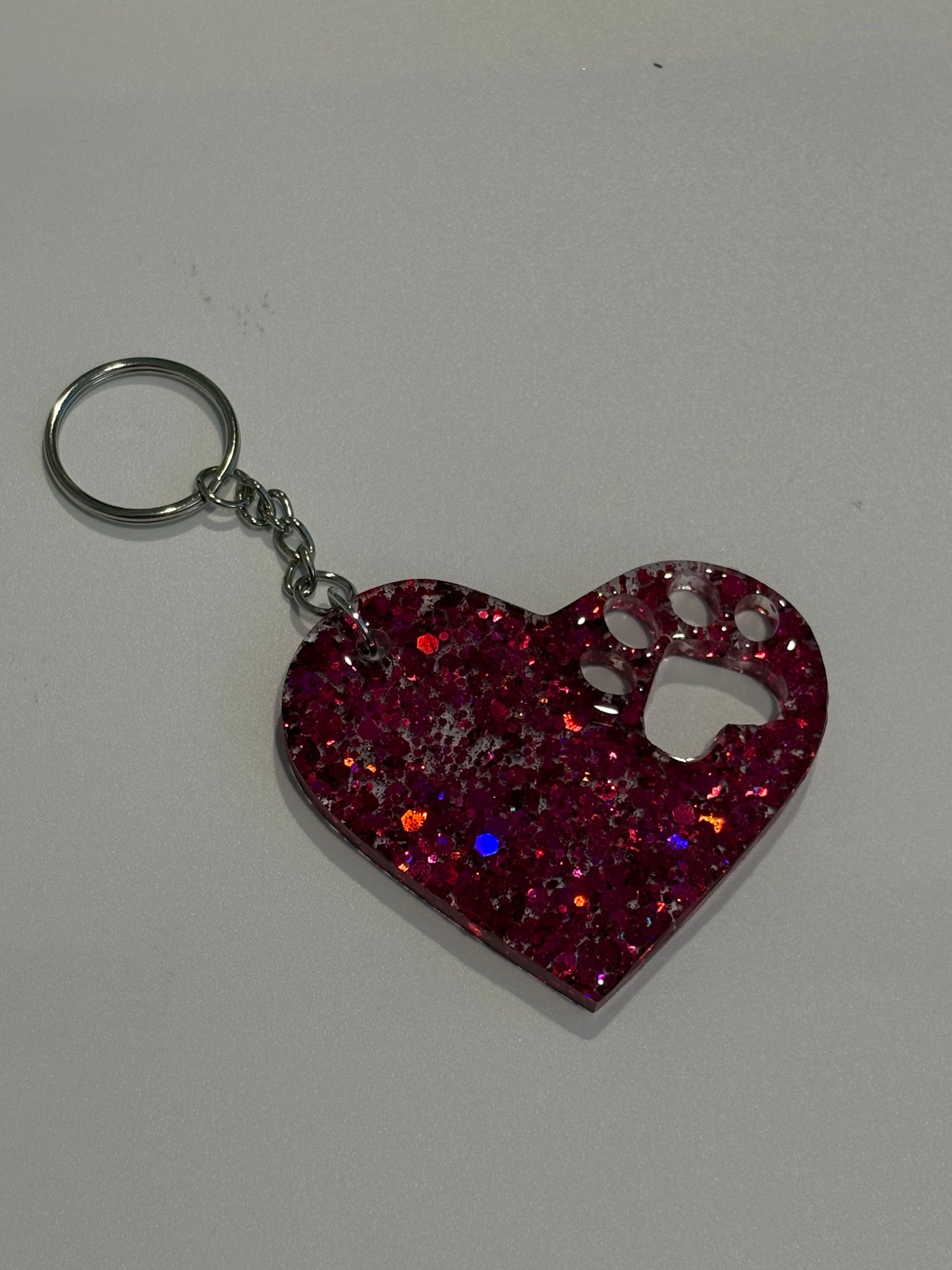 Heart keychain with paw print