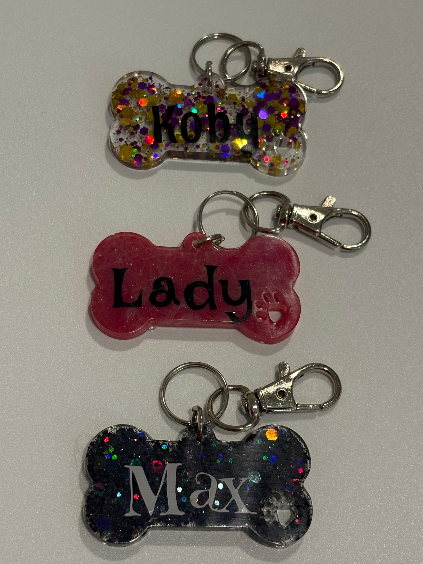 Large bone dog tag with paw imprint