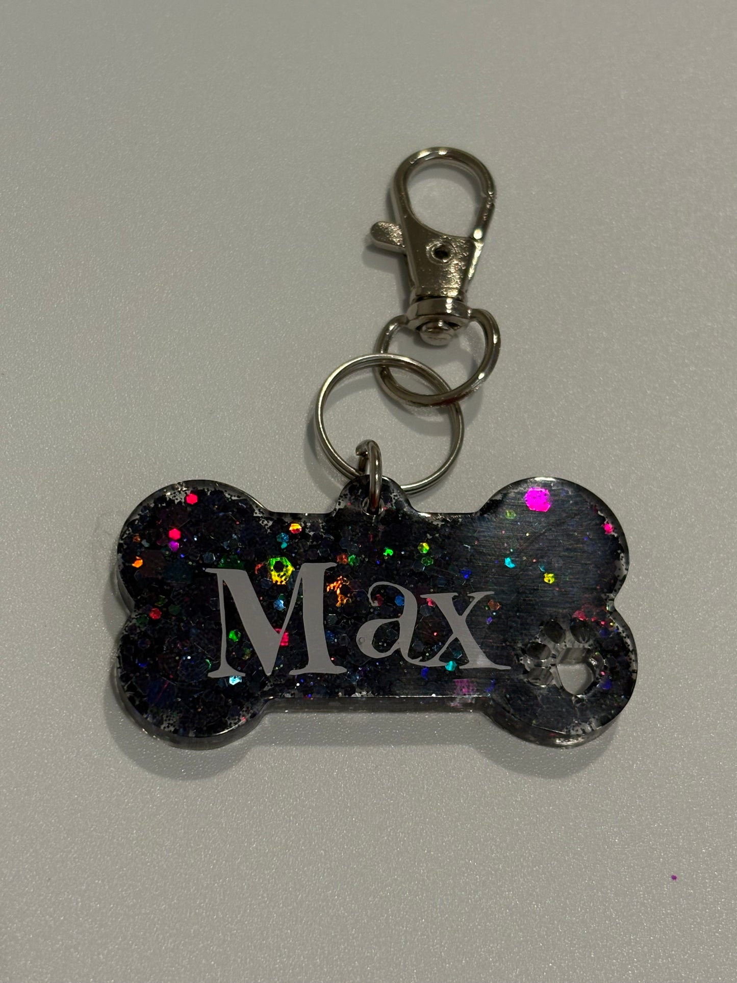 Large bone dog tag with paw imprint